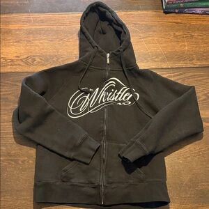 Black Zip-Up Whistler Hoodie with White Logo